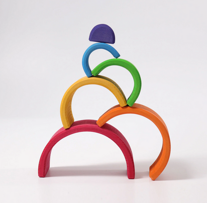 Grimm’s Medium Rainbow Wooden Stacking Toy – 6 Piece Montessori Learning Set