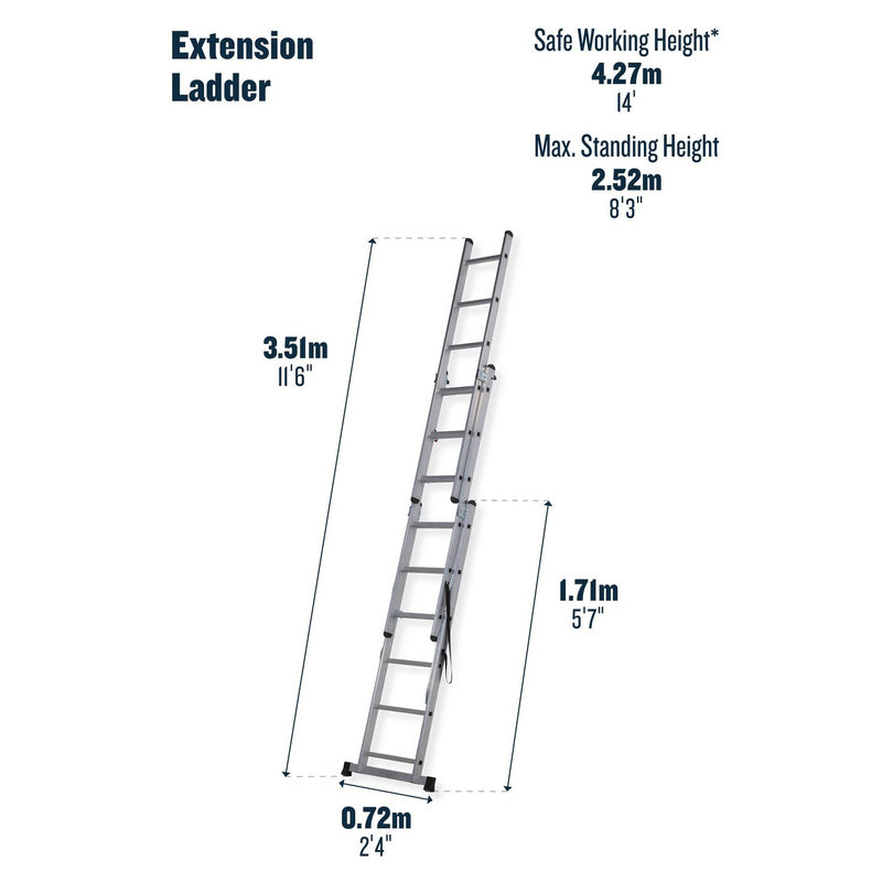 Werner Professional 2.45m 3 Section Aluminium Extension Ladder