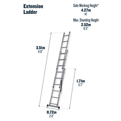 Werner Professional 2.45m 3 Section Aluminium Extension Ladder