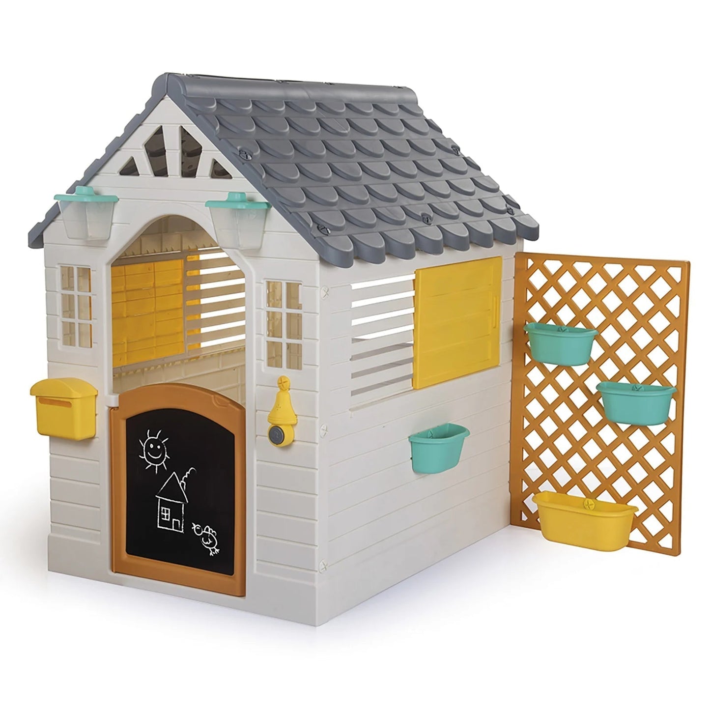 Garden Playhouse with Fence White & Grey
