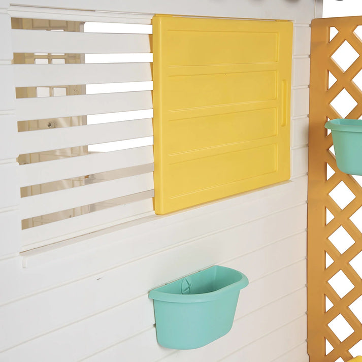 Garden Playhouse with Fence White & Grey