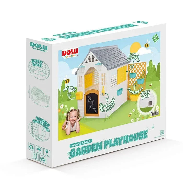 Garden Playhouse with Fence White & Grey